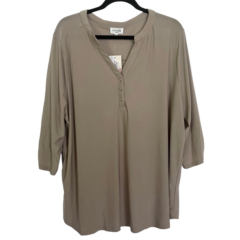 Siren Lily Beige Nude V Neck Blouse NWT 3X